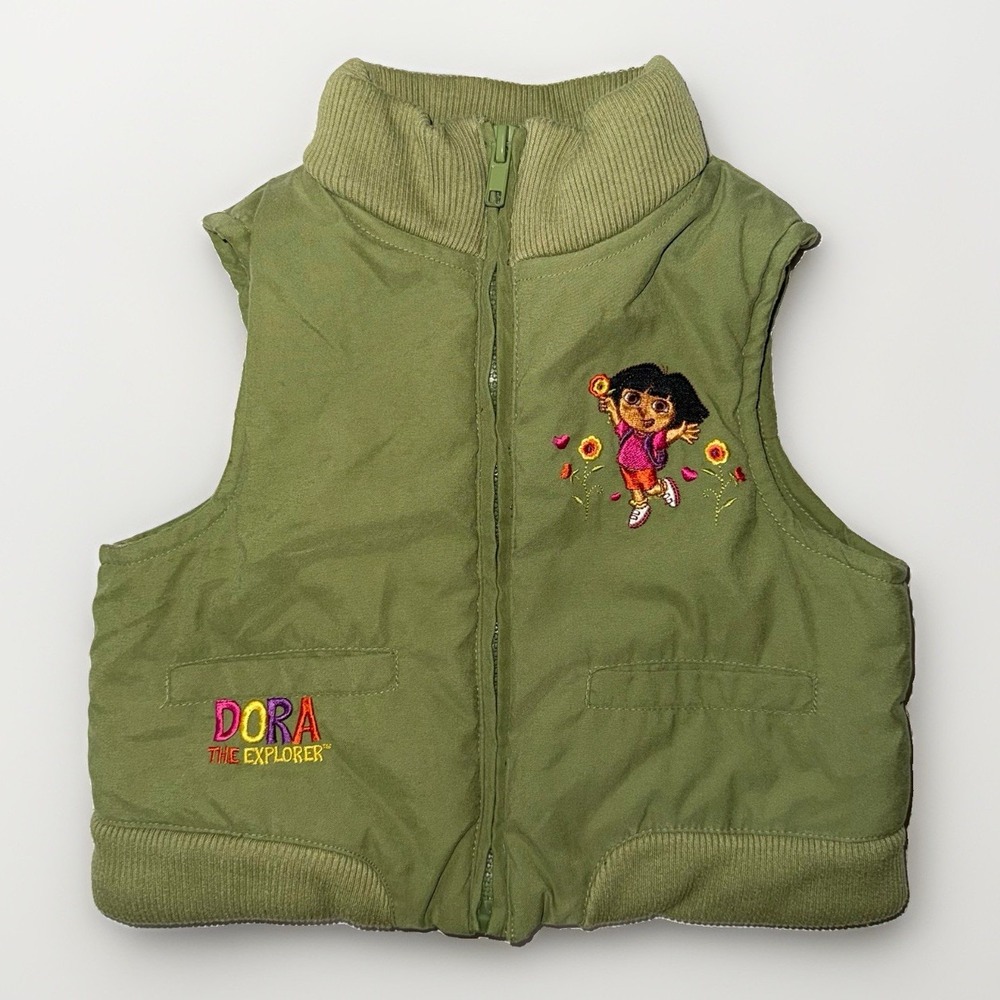 Vintage Dora The Explorer Vest 2T Green Nick Jr Y2K Embroidered Viacom 2002
